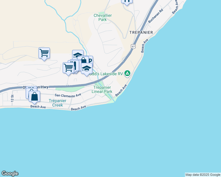 map of restaurants, bars, coffee shops, grocery stores, and more near 3996 Beach Avenue in Peachland