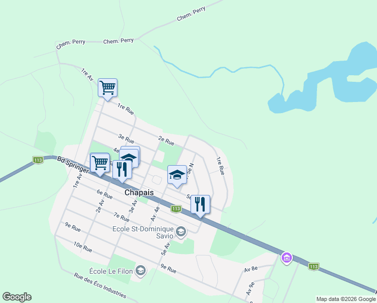 map of restaurants, bars, coffee shops, grocery stores, and more near 40 2e Rue in Chapais