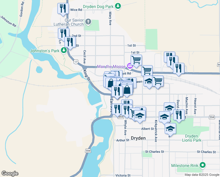 map of restaurants, bars, coffee shops, grocery stores, and more near in Dryden