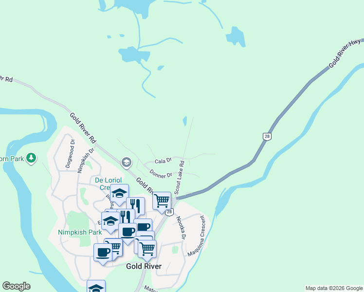 map of restaurants, bars, coffee shops, grocery stores, and more near 503 Cala Drive in Gold River
