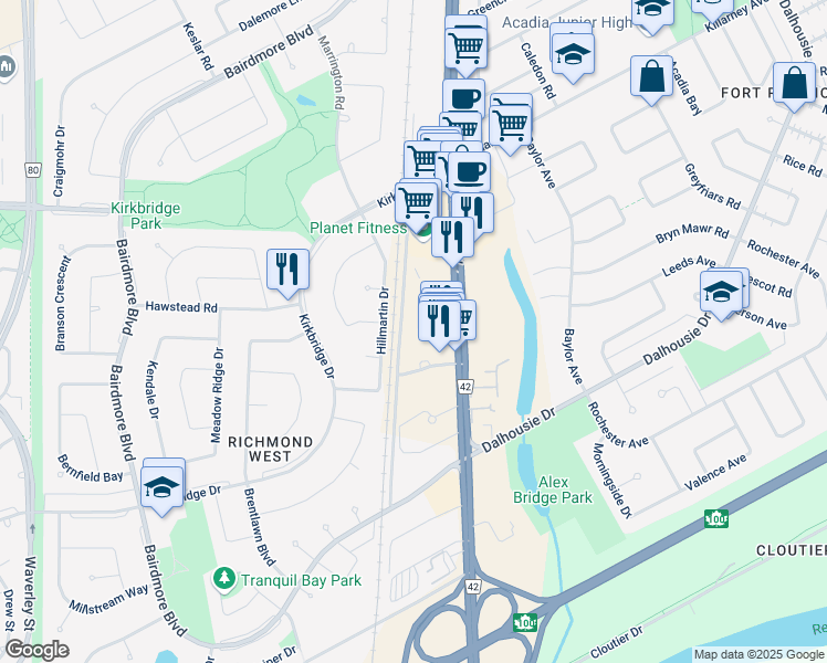 map of restaurants, bars, coffee shops, grocery stores, and more near 2973 Pembina Highway in Winnipeg