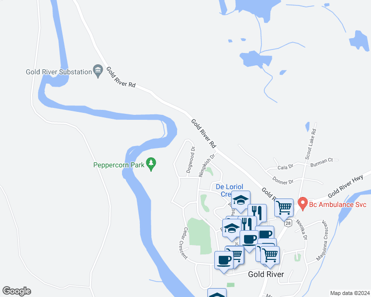 map of restaurants, bars, coffee shops, grocery stores, and more near 621 Dogwood Drive in Gold River