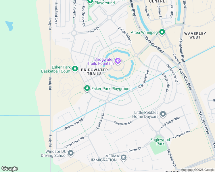 map of restaurants, bars, coffee shops, grocery stores, and more near 181 Willow Creek Road in Winnipeg