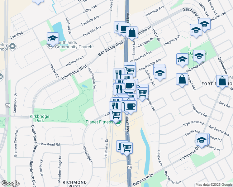 map of restaurants, bars, coffee shops, grocery stores, and more near 2815 Pembina Highway in Winnipeg