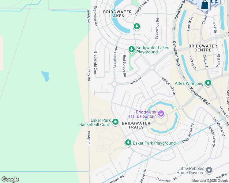 map of restaurants, bars, coffee shops, grocery stores, and more near Appleford Gate in Winnipeg