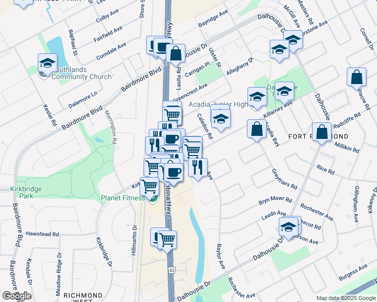 map of restaurants, bars, coffee shops, grocery stores, and more near 2850 Pembina Highway in Winnipeg