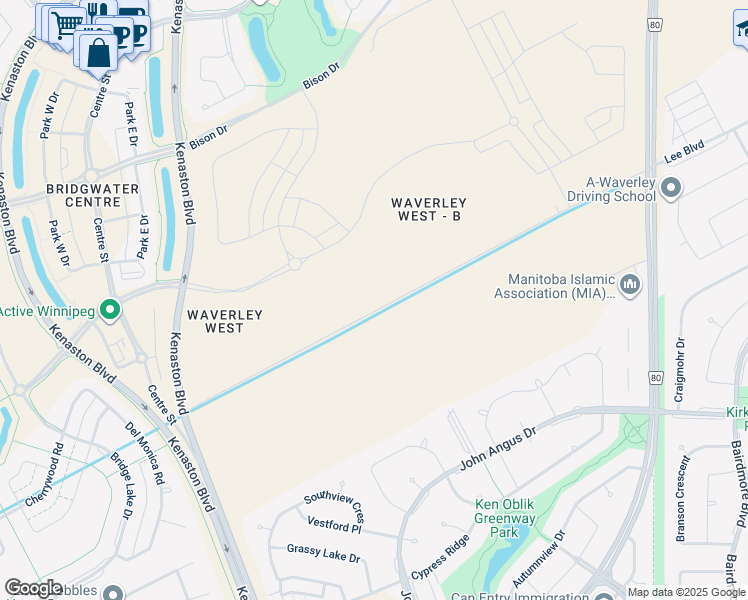 map of restaurants, bars, coffee shops, grocery stores, and more near 1749 Lee Boulevard in Winnipeg