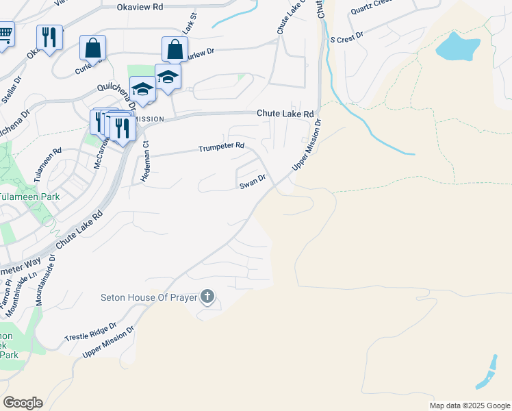map of restaurants, bars, coffee shops, grocery stores, and more near Upper Mission Drive in Kelowna