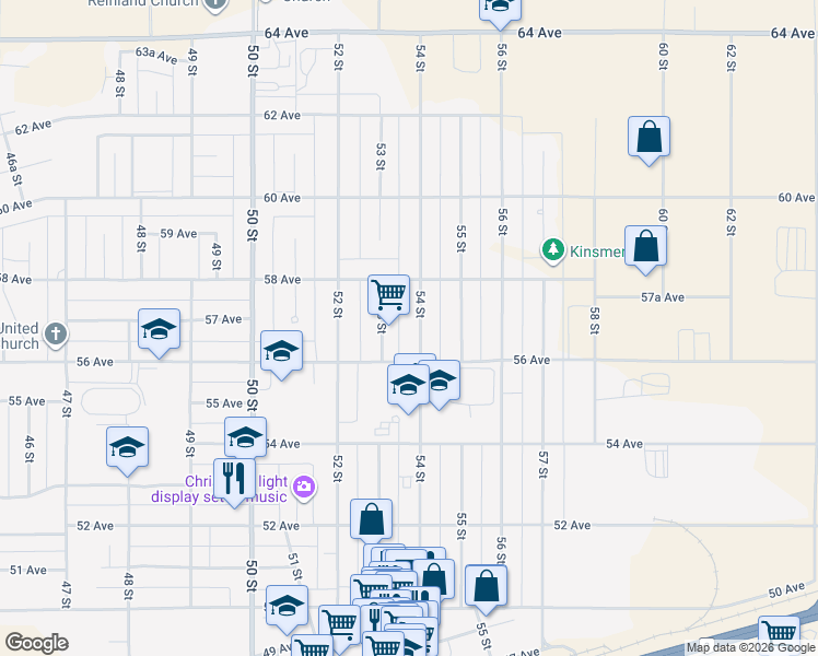 map of restaurants, bars, coffee shops, grocery stores, and more near 5606 54 Street in Taber