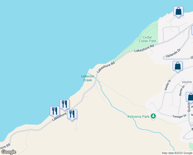 map of restaurants, bars, coffee shops, grocery stores, and more near 5314 Lakeshore Road in Kelowna
