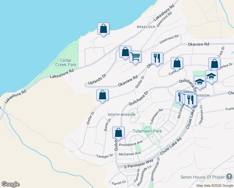 map of restaurants, bars, coffee shops, grocery stores, and more near 370 Stellar Drive in Kelowna