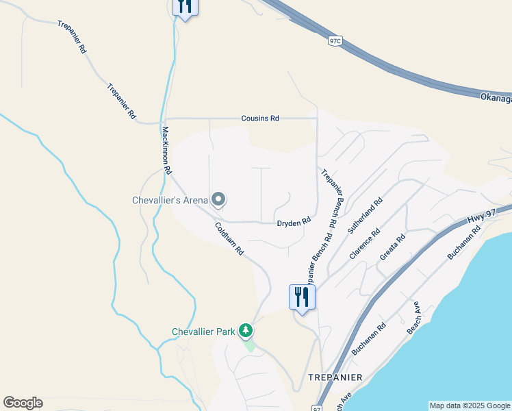map of restaurants, bars, coffee shops, grocery stores, and more near 4029 Smith Way in Peachland