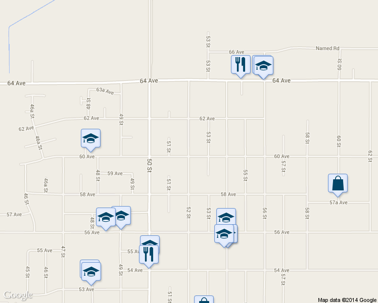 map of restaurants, bars, coffee shops, grocery stores, and more near 6013 52 Street in Taber
