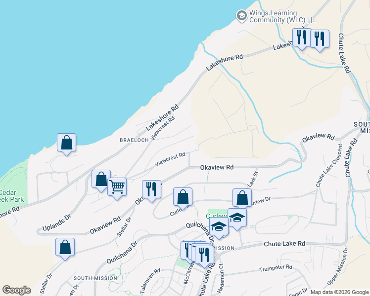 map of restaurants, bars, coffee shops, grocery stores, and more near 454 Viewcrest Road in Kelowna
