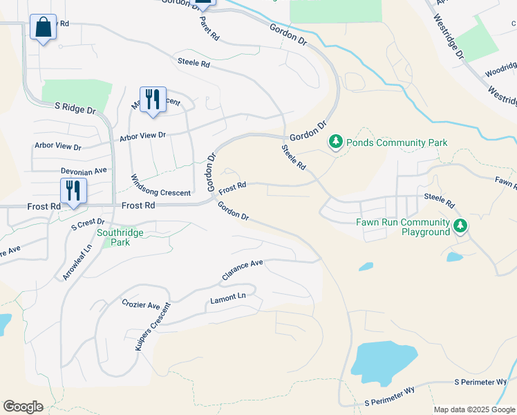 map of restaurants, bars, coffee shops, grocery stores, and more near Frost Rd in Kelowna