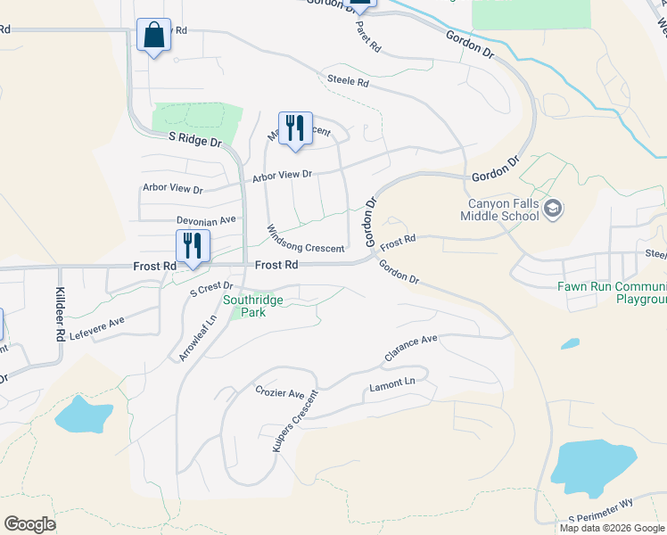 map of restaurants, bars, coffee shops, grocery stores, and more near 5027 Windsong Crescent in Kelowna