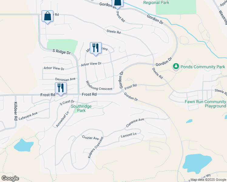 map of restaurants, bars, coffee shops, grocery stores, and more near 5027 Windsong Crescent in Kelowna