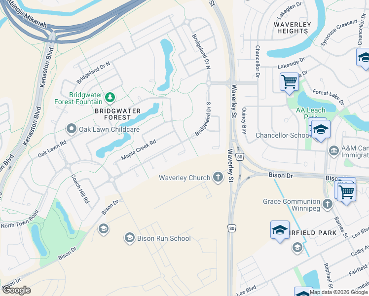 map of restaurants, bars, coffee shops, grocery stores, and more near Poplar Point in Winnipeg