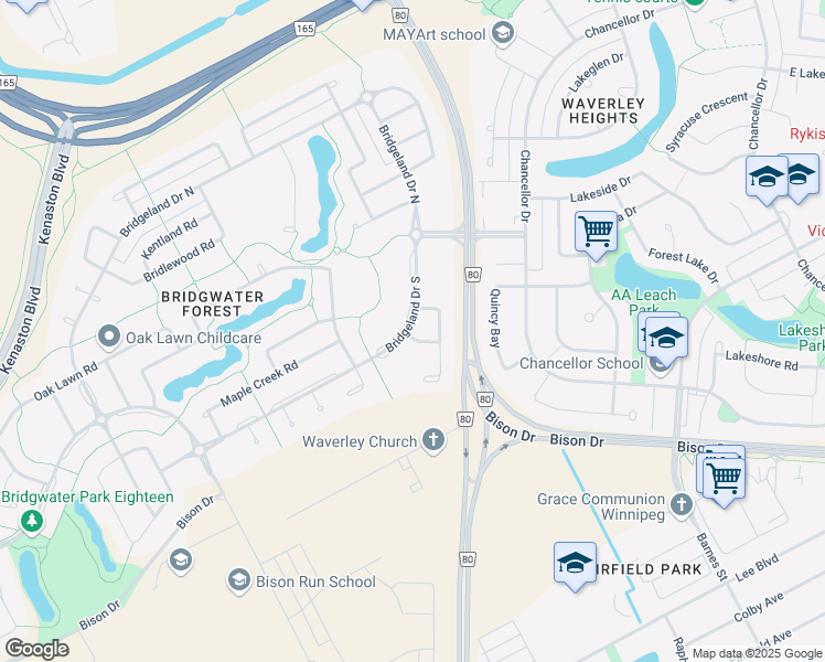 map of restaurants, bars, coffee shops, grocery stores, and more near 5 Whitewood Avenue in Winnipeg