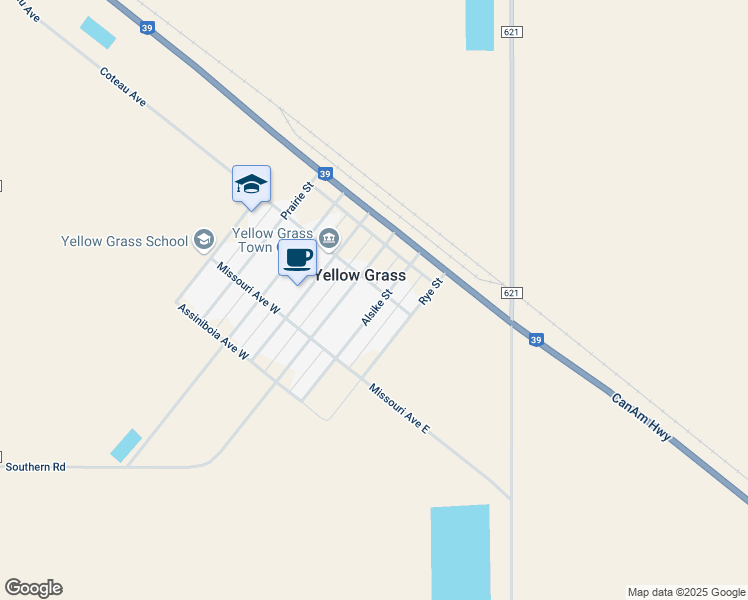 map of restaurants, bars, coffee shops, grocery stores, and more near 203 Alsike Street in Yellow Grass