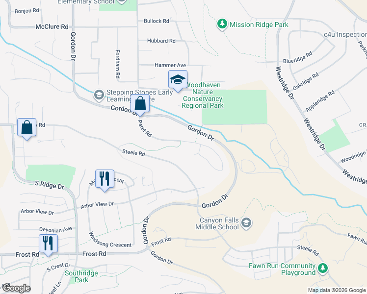 map of restaurants, bars, coffee shops, grocery stores, and more near 875 Paret Road in Kelowna