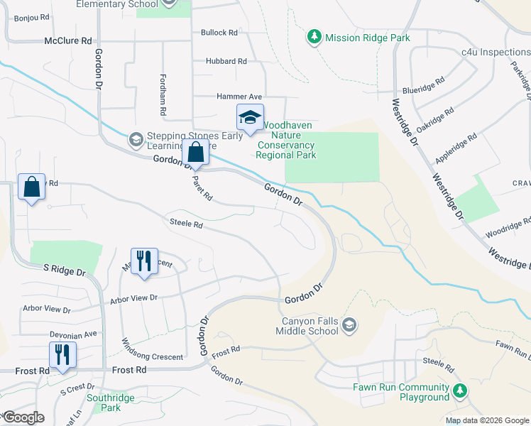 map of restaurants, bars, coffee shops, grocery stores, and more near 875 Paret Road in Kelowna