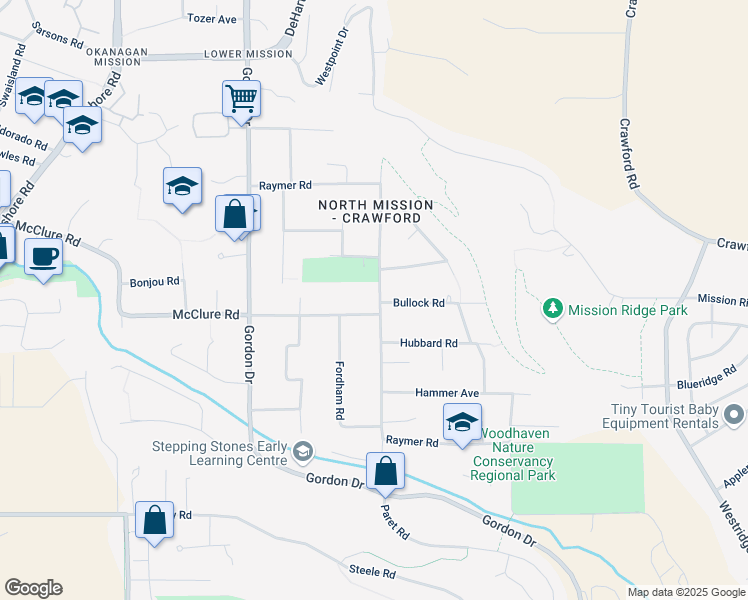 map of restaurants, bars, coffee shops, grocery stores, and more near 4590 Raymer Road in Kelowna