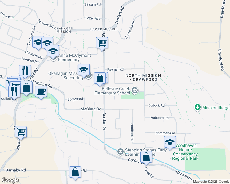map of restaurants, bars, coffee shops, grocery stores, and more near 743 Nathan Road in Kelowna