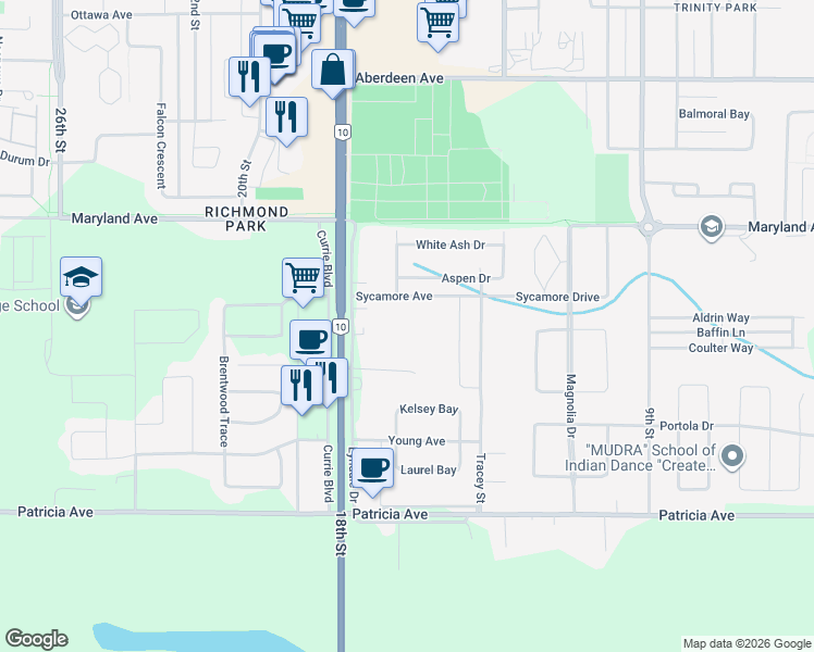 map of restaurants, bars, coffee shops, grocery stores, and more near 2 Aspen Drive in Brandon
