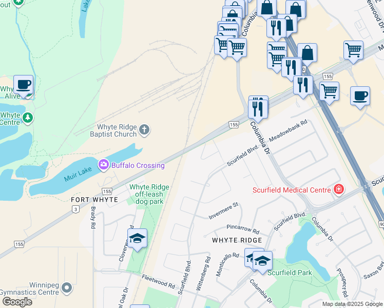 map of restaurants, bars, coffee shops, grocery stores, and more near 2350 McGillivray Boulevard in Winnipeg