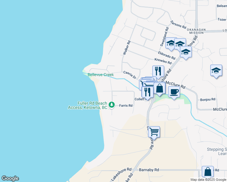 map of restaurants, bars, coffee shops, grocery stores, and more near 414 Collett Road in Kelowna