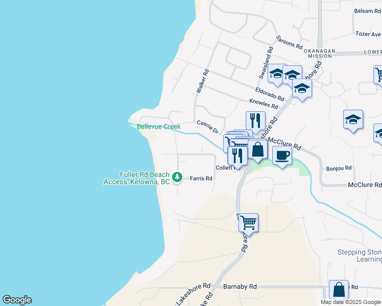 map of restaurants, bars, coffee shops, grocery stores, and more near 420 Collett Road in Kelowna