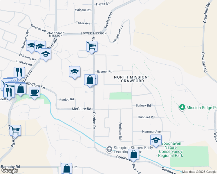 map of restaurants, bars, coffee shops, grocery stores, and more near 743 Nathan Road in Kelowna