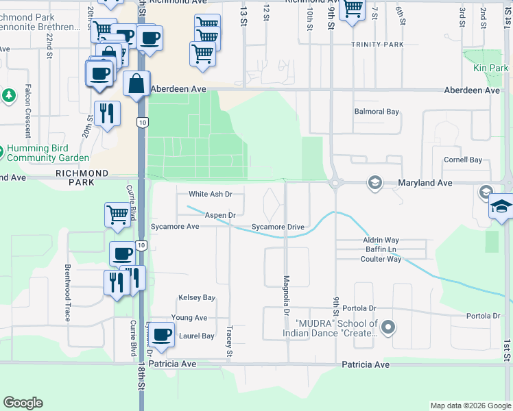 map of restaurants, bars, coffee shops, grocery stores, and more near 4 Driedger Bay in Brandon