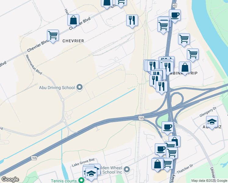 map of restaurants, bars, coffee shops, grocery stores, and more near Bishop Grandin Blvd in Winnipeg