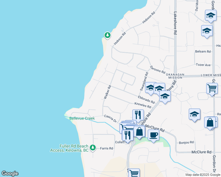 map of restaurants, bars, coffee shops, grocery stores, and more near 439 Eldorado Road in Kelowna