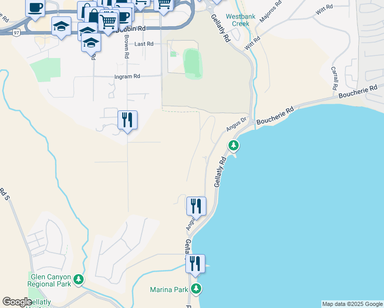 map of restaurants, bars, coffee shops, grocery stores, and more near in West Kelowna
