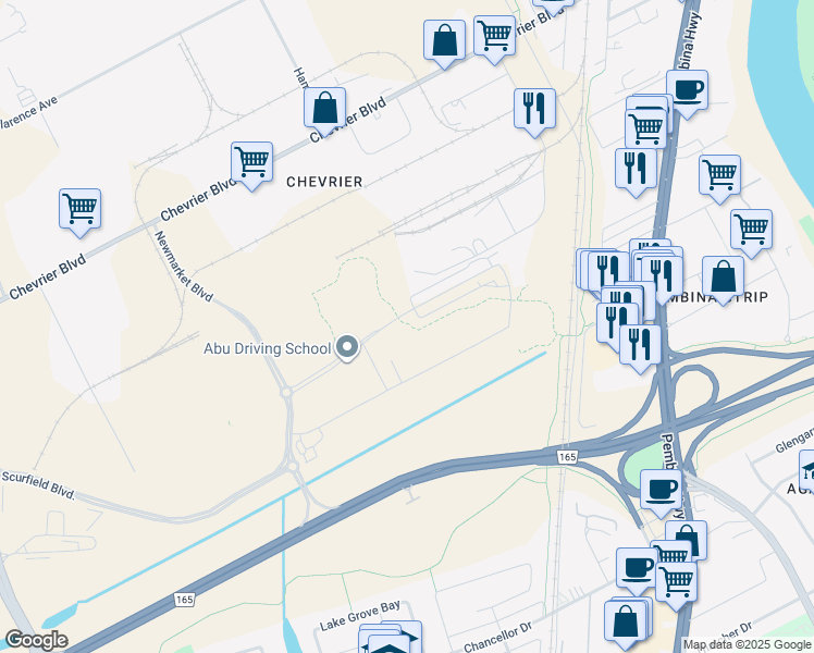 map of restaurants, bars, coffee shops, grocery stores, and more near 555 Hervo Street in Winnipeg