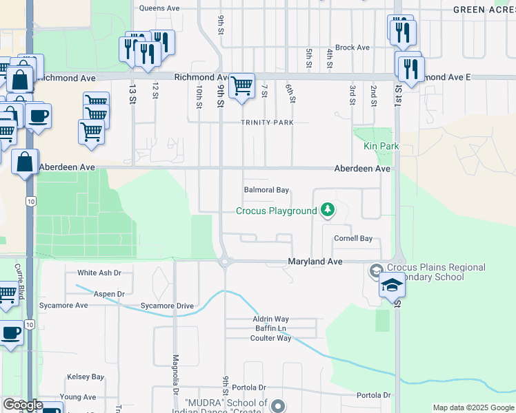 map of restaurants, bars, coffee shops, grocery stores, and more near 61 Balmoral Bay in Brandon