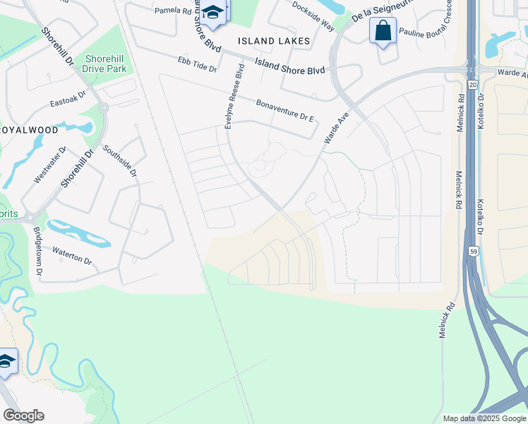 map of restaurants, bars, coffee shops, grocery stores, and more near 1515 Warde Avenue in Winnipeg