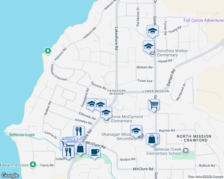map of restaurants, bars, coffee shops, grocery stores, and more near 590 Brome Crescent in Kelowna