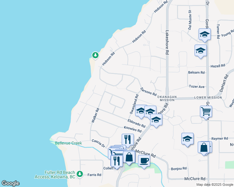 map of restaurants, bars, coffee shops, grocery stores, and more near 446 Barkley Road in Kelowna