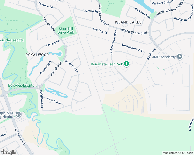 map of restaurants, bars, coffee shops, grocery stores, and more near 291 Bonaventure Drive West in Winnipeg