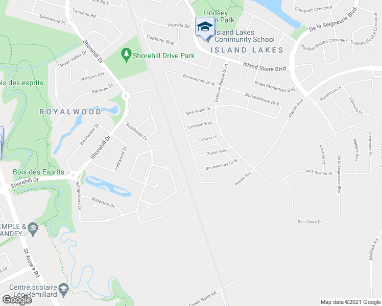 map of restaurants, bars, coffee shops, grocery stores, and more near 291 Bonaventure Drive West in Winnipeg