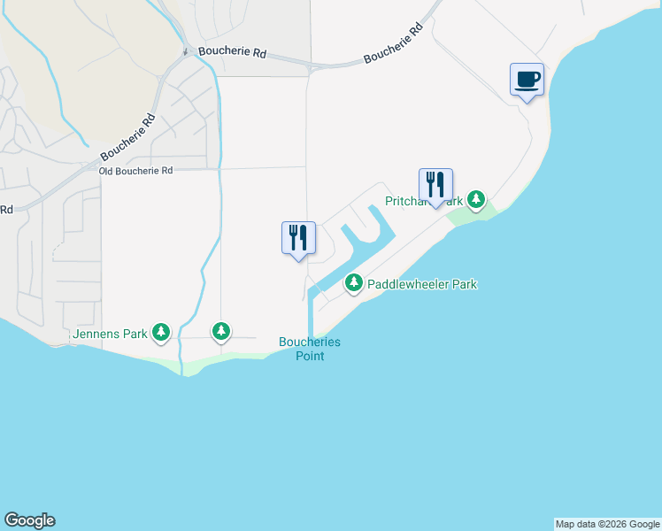 map of restaurants, bars, coffee shops, grocery stores, and more near 3975 Milford Road in West Kelowna