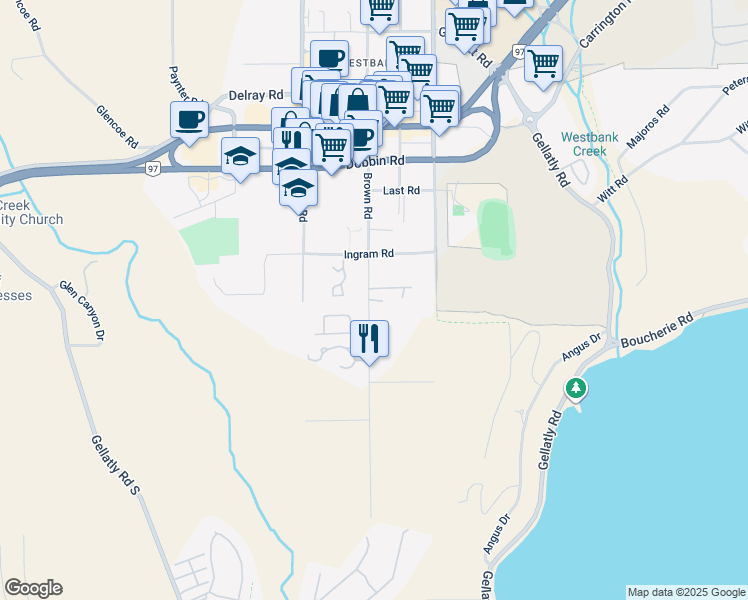 map of restaurants, bars, coffee shops, grocery stores, and more near in West Kelowna