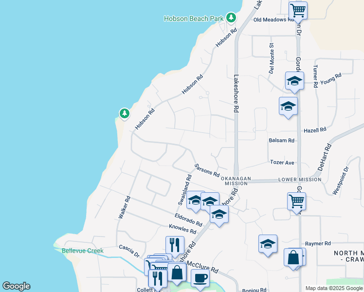 map of restaurants, bars, coffee shops, grocery stores, and more near 484 Sarsons Road in Kelowna