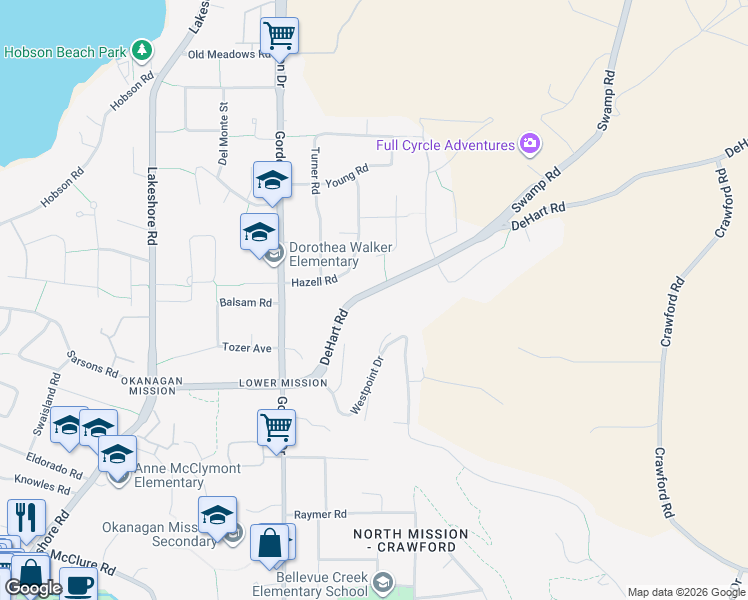 map of restaurants, bars, coffee shops, grocery stores, and more near 855 DeHart Road in Kelowna
