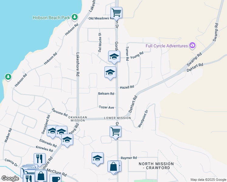 map of restaurants, bars, coffee shops, grocery stores, and more near 698 Balsam Road in Kelowna