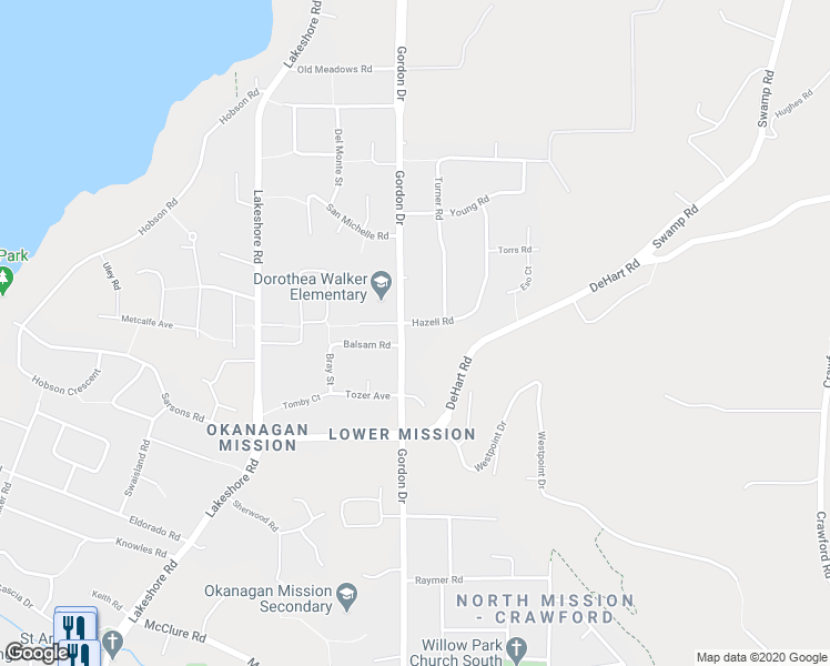 map of restaurants, bars, coffee shops, grocery stores, and more near 705 Hazell Road in Kelowna